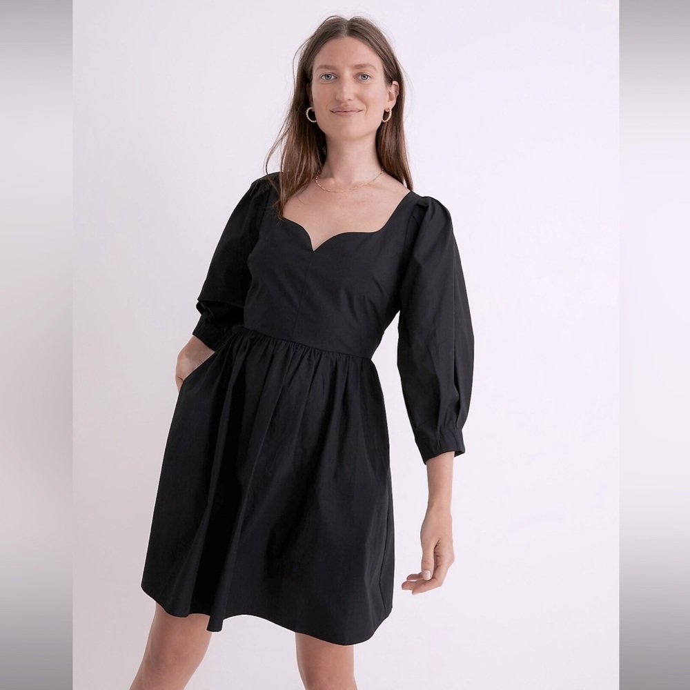 Madewell-Poplin Puff-Sleeve Mini Dress